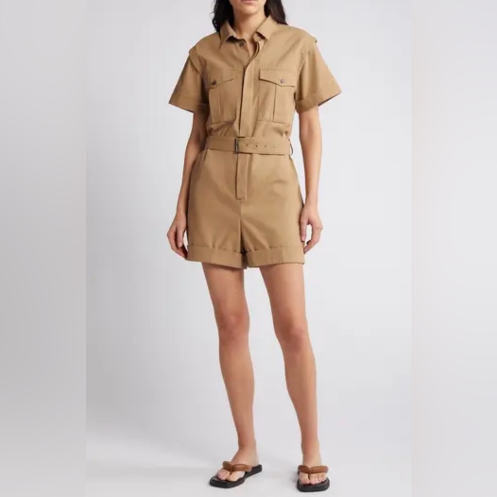 Frame Utility Short Sleeve Romper Women's Tan Cargo Shorts